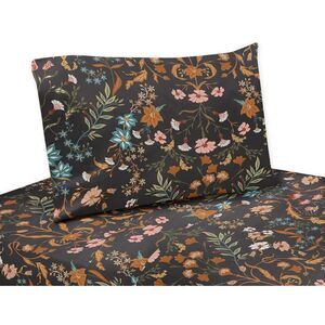 Sweet Jojo Designs Girl Kids Twin Sheet Set Boho F Black Orange and Blue